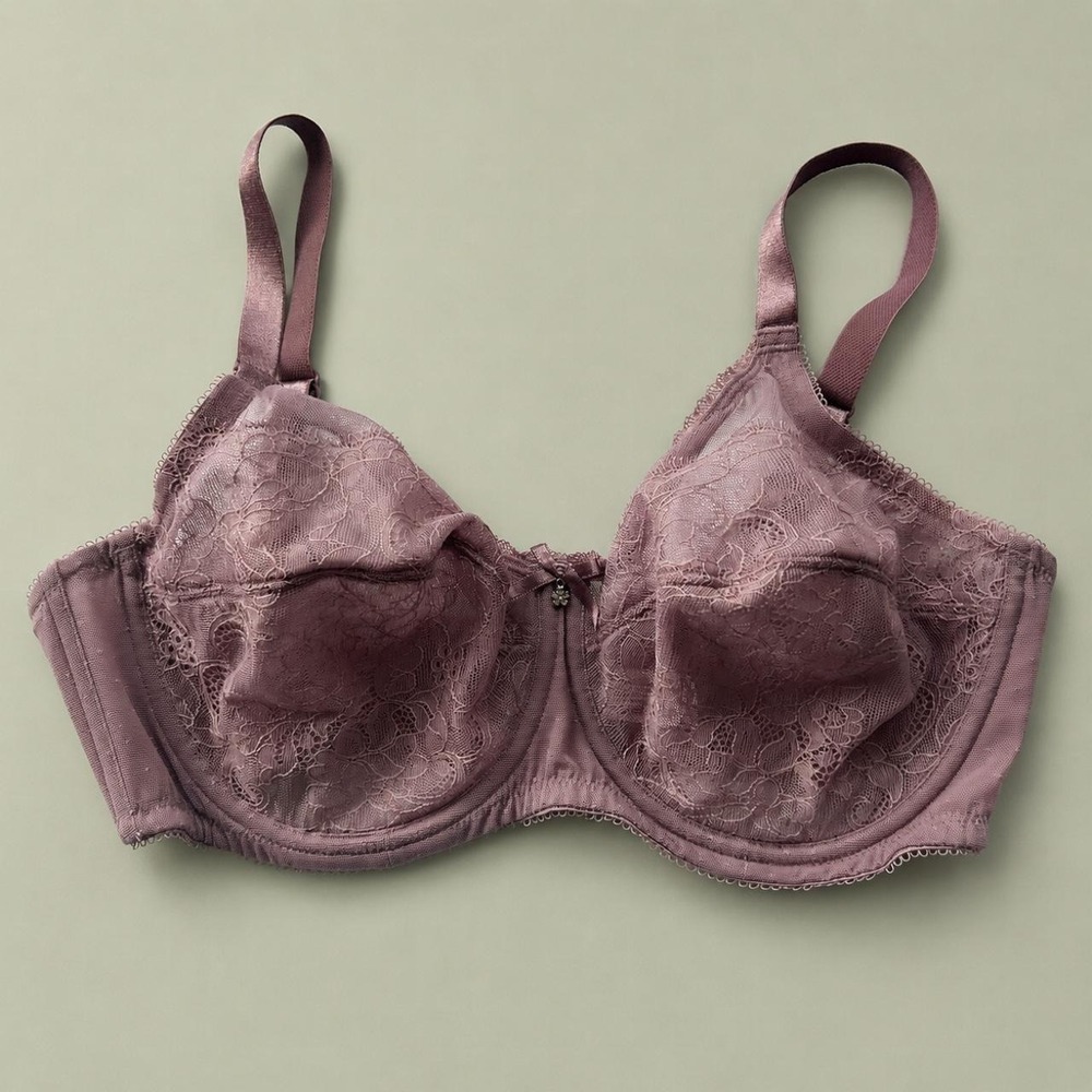 Wacoal dusty mauve berry lace/sheer underwire bra with floral lace, 36D NWT